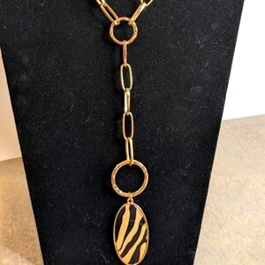 Erica Lyons‎ Gold Tone Link Y Animal Print Pendant Necklacee